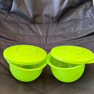 Tupperware Bright Lime Green Mini Bowls with Lids (Set of 2)